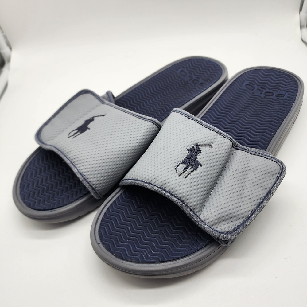 Polo Ralph Lauren Romsey Slide Sandals Men's 13 Gray Navy Adjustable Strap